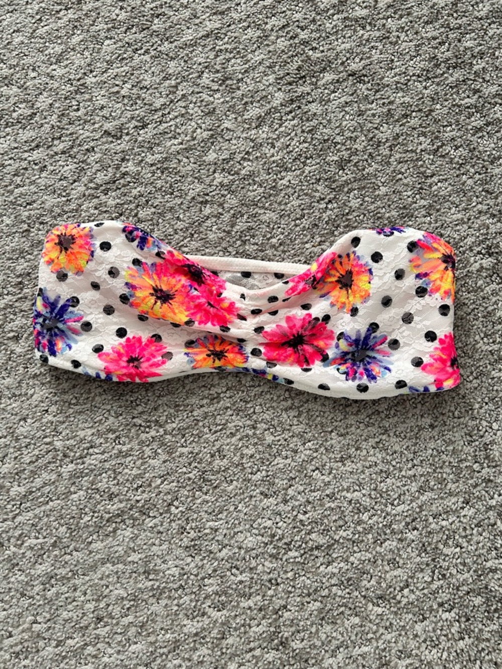Floral Bandeau Top — Neon Pink & Orange Flowers on White
